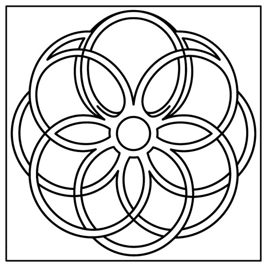 Overlapping big loops form a symmetrical rosette of large open petals, coloring sheet