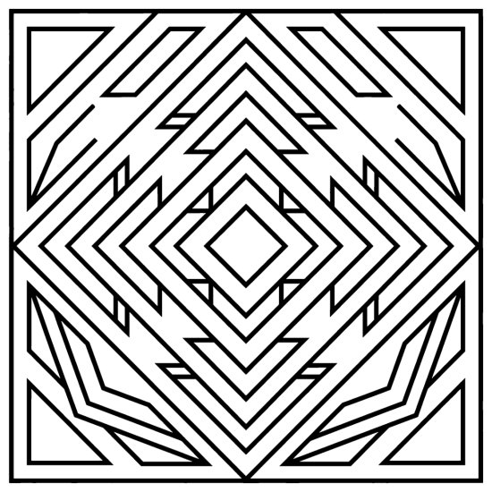 Concentric nested diamonds with chevrons and corner triangles in bold lines, bold and easy