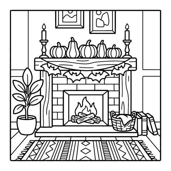 Fireplace mantel with mini pumpkins, candlesticks and a bat garland, bold and easy