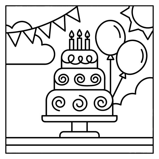 A three tier cake with candles stands beside floating balloons and bunting, bold and easy