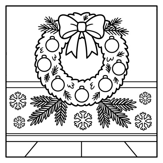 A round wreath decorated with several round ornaments and a big bow on a wall, bold and easy
