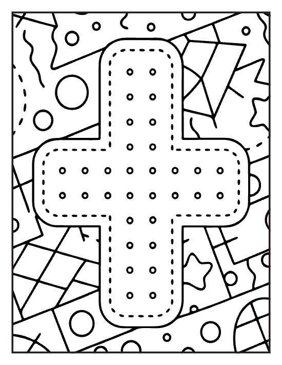 Bold plus shapes filled with dotted texture in a grid