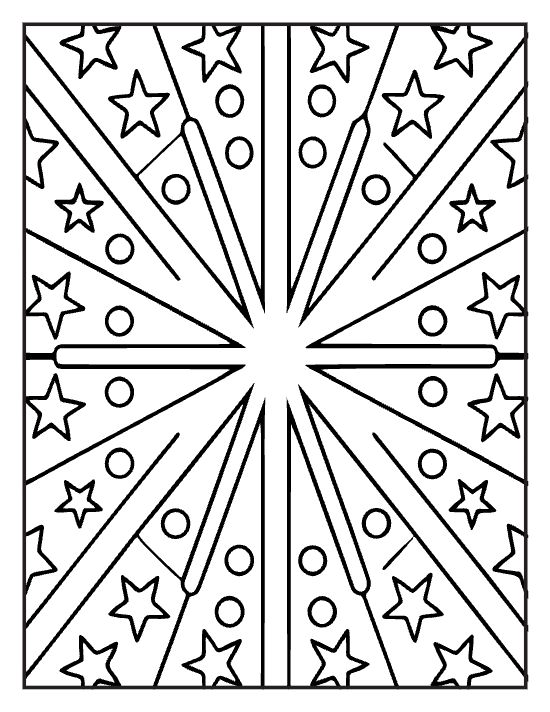 Long rays bursting from the center filled with stars and dots drawn bold and easy