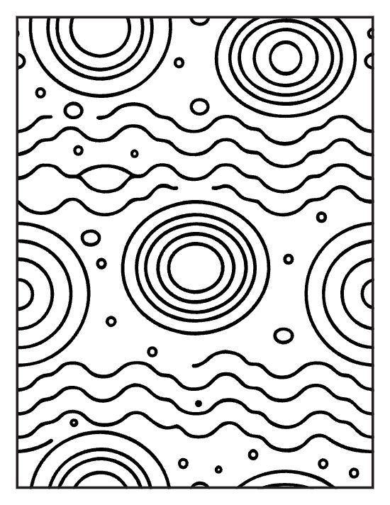 Concentric circles between wavy ripple lines drawn bold and easy
