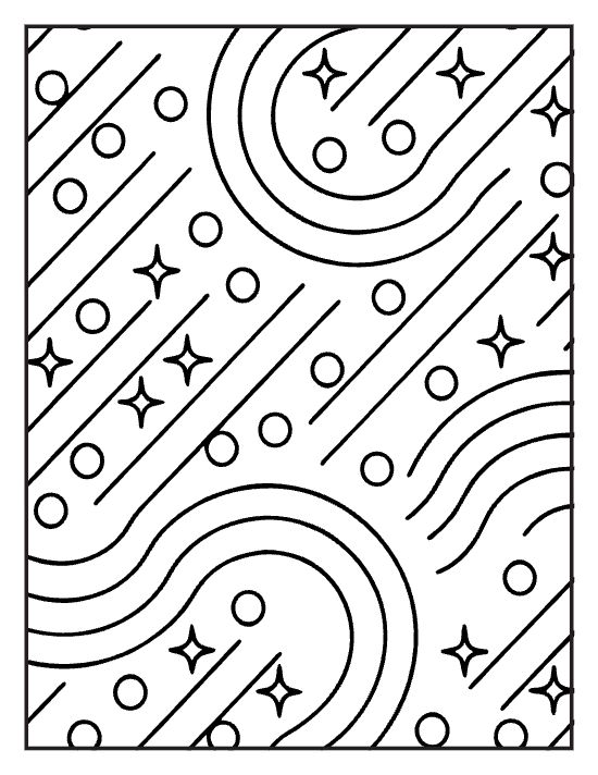 Curving roads scattered with circles and diamond sparkles on a coloring page