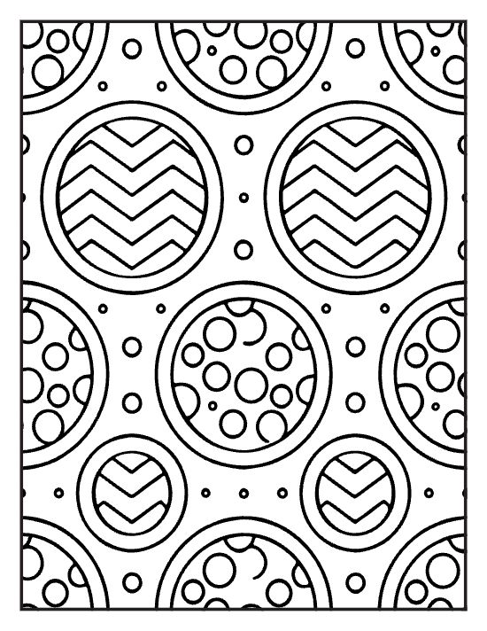 Round portholes filled with chevrons and dots drawn bold and easy