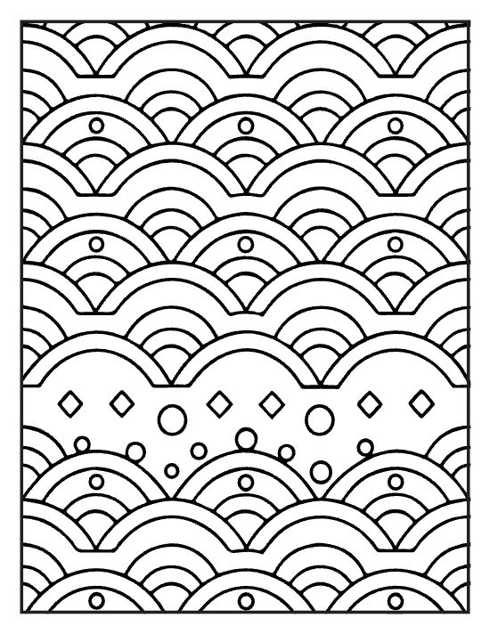 Rolling scallop waves with dotted circles and a diamond row on a coloring page