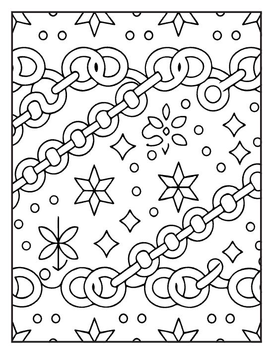 Diagonal chain links scattered with stars and diamond sparkles on a coloring page