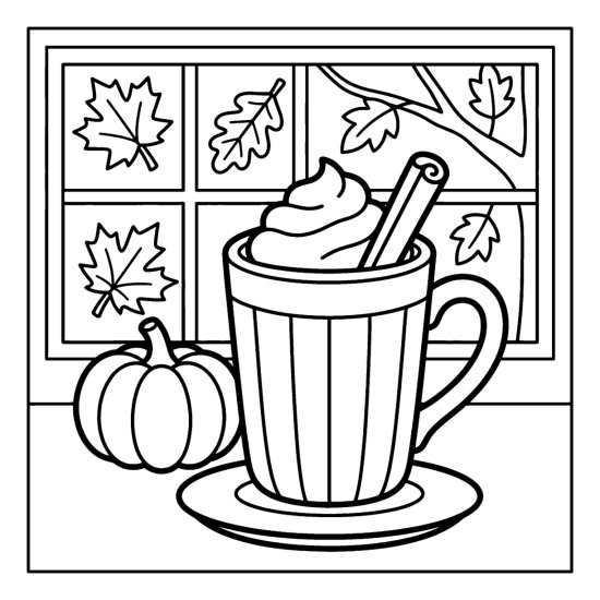 Tall mug of pumpkin spice drink with cream and a cinnamon stick, bold and easy