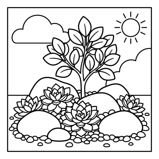Rock garden with rosette succulents tucked between large smooth stones and gravel, bold and easy