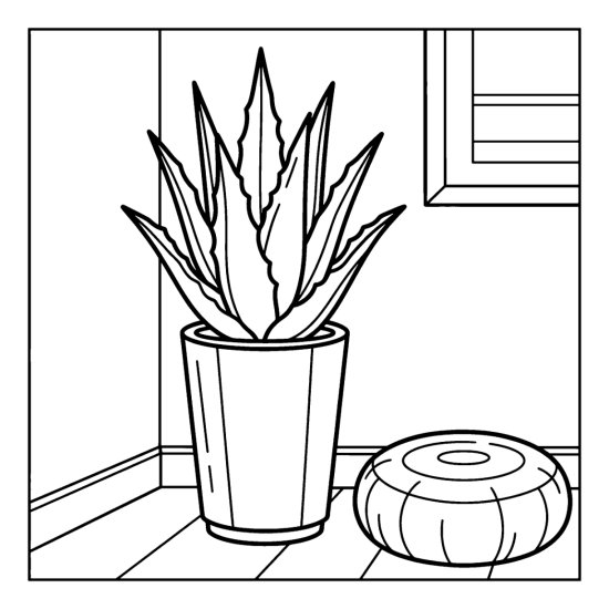 Tall upright succulent in a floor planter standing in a room corner by a cushion, bold and easy