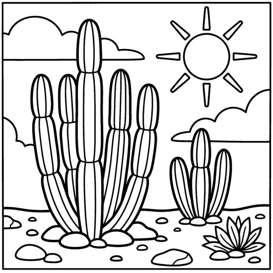 Tall fluted organ pipe cactus with several upright columns in a gravel yard, bold and easy