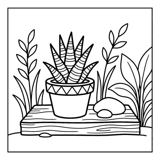 Small zebra haworthia with striped upright leaves in a tiny pot on a wooden ledge, bold and easy