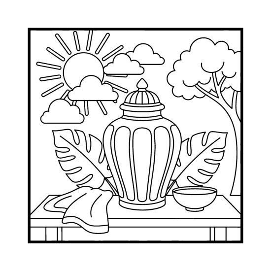 Temple jar vase with a domed lid and paneled body beside monstera leaves, bold and easy