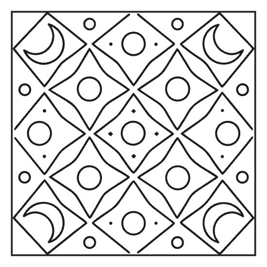 Geometric pattern featuring crescent moons and circular motifs in a celestial celestial-themed bold and easy