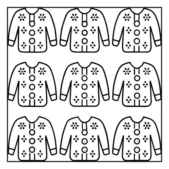 Pattern of patterned sweaters with buttons and flowers in a cozy grid for a bold and easy coloring page