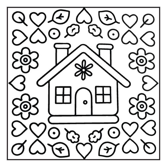 Scallop repeat coloring page with thick bold line work, bold and easy adult cozy pattern page