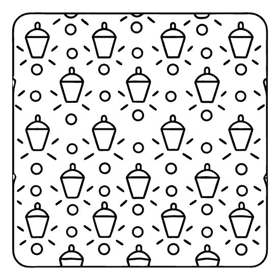 Quilt stitch block coloring page with hygge fabric motif, bold and easy adult cozy page