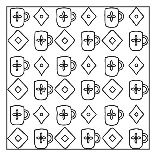 Cloud cluster tile coloring page with soft repeated motif, bold and easy adult cozy page