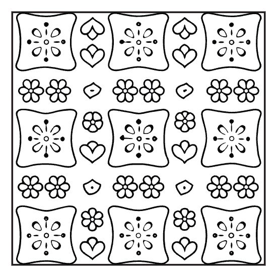 Star tile repeat coloring page with bold radiating points, simple geometric adult cozy page