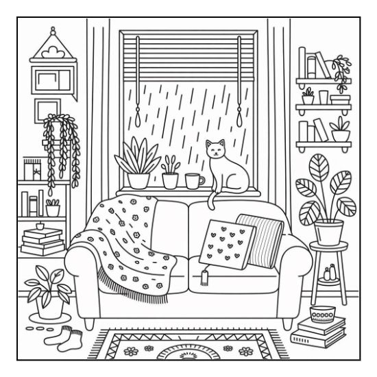 Cozy house coloring page for adults – design 29