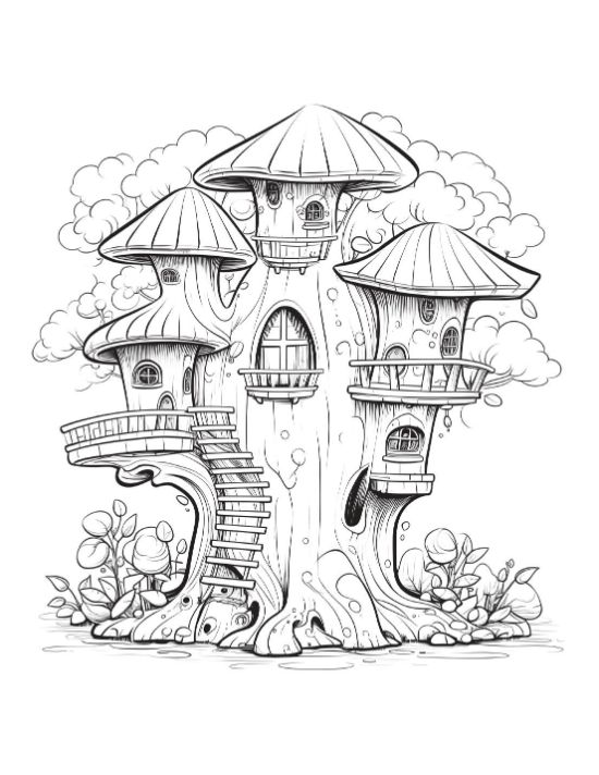 Fairy houses nestled beneath a tree
