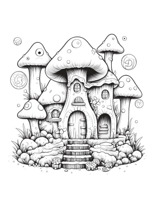 An enchanting cottage with mushrooms
