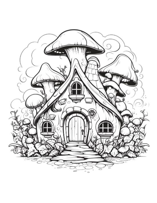 A fairy house built into a mushroom and tree