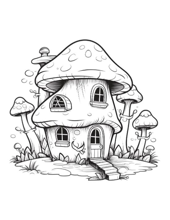 A whimsical mushroom house with a round door
