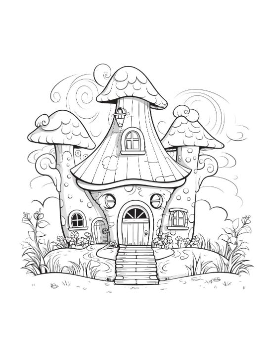 A whimsical fairy house among flowers