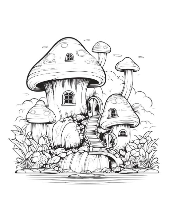 A mushroom house with a winding path