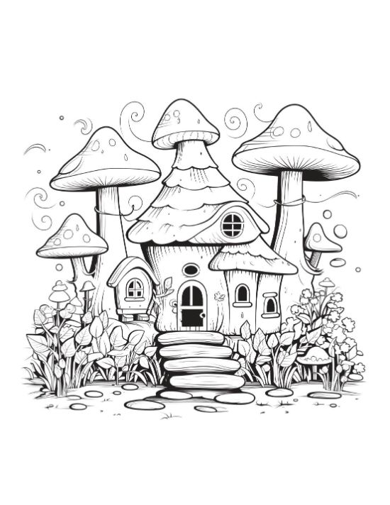 A grove of mushroom houses and flowers