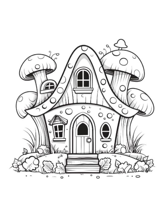 A tall fairy house with a pointed roof