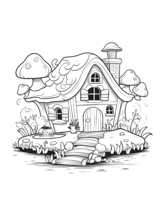 A whimsical mushroom house with windows