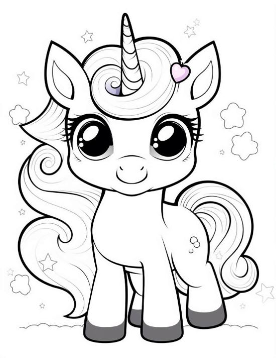 Adorable baby unicorn with large eyes, a swirling mane, and stars in this bold and easy.