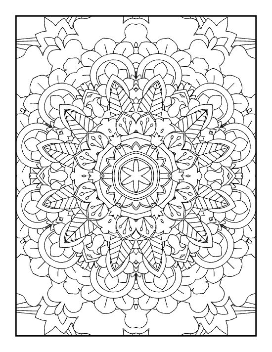Intricate floral and leaf mandala pattern for an adult coloring page