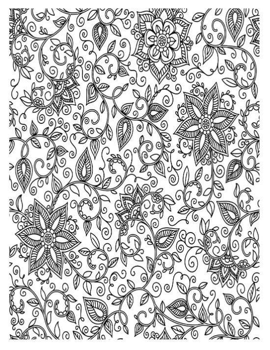 Intricate floral vines and paisley petals form a beautiful patterned coloring page.