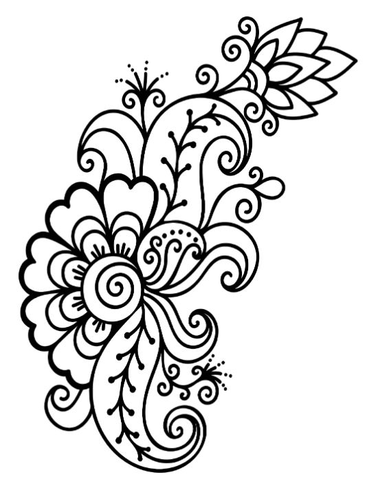Elegant floral mehndi henna design coloring page.
