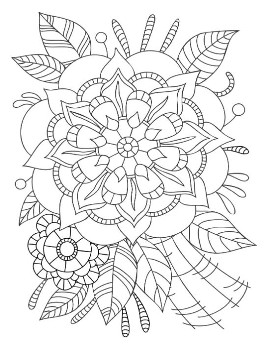 Detailed floral design with intricate petals and leaves, ideal for mindful coloring page.