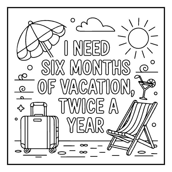 Bold and easy sarcastic quote cover page with display lettering, adult coloring page for stress relief