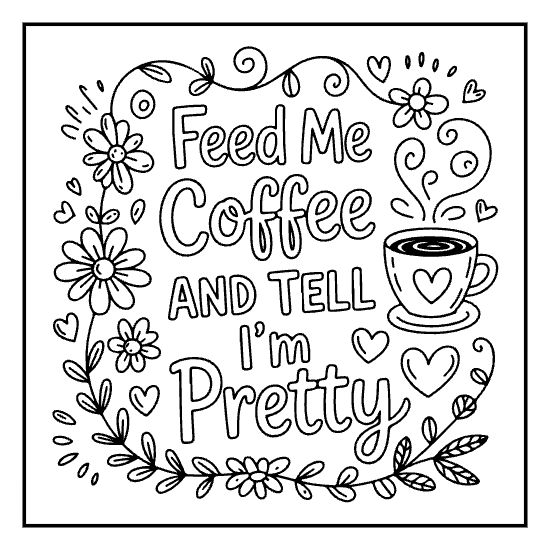 Quiet time introvert lettering coloring page with doodle accents, bold and easy adult page