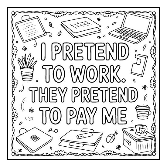 Sarcasm fluent banner coloring page with display lettering, bold and easy adult sarcastic page
