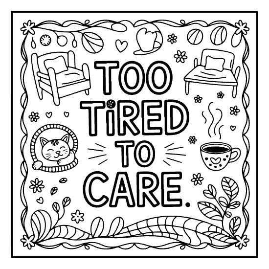 Doodle wreath quote coloring page with floral border accents, bold and easy adult doodle art page