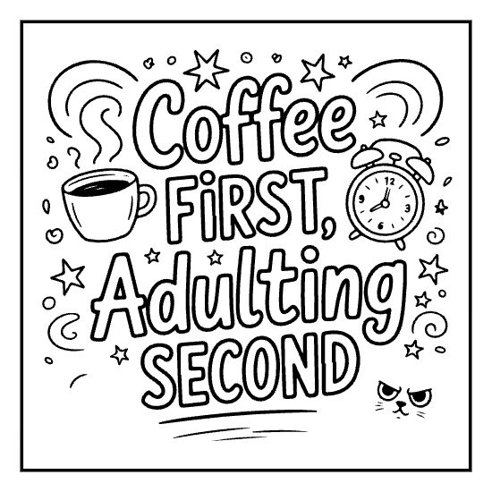 Sass queen bold lettering coloring page with crown doodle, bold and easy adult sarcastic page