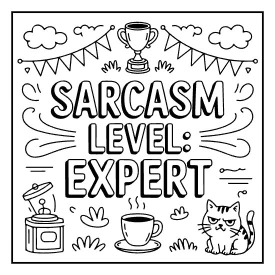 Witty comeback sarcastic quote coloring page with display lettering, adult sarcastic coloring page