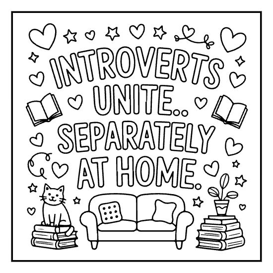 Home body forever introvert humor coloring page, bold and easy adult sarcastic coloring page