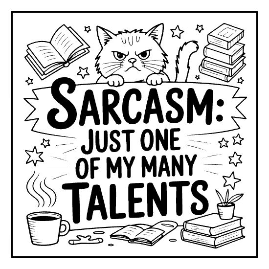 Snarky quote inside doodle art frame, bold and easy adult sarcastic coloring page