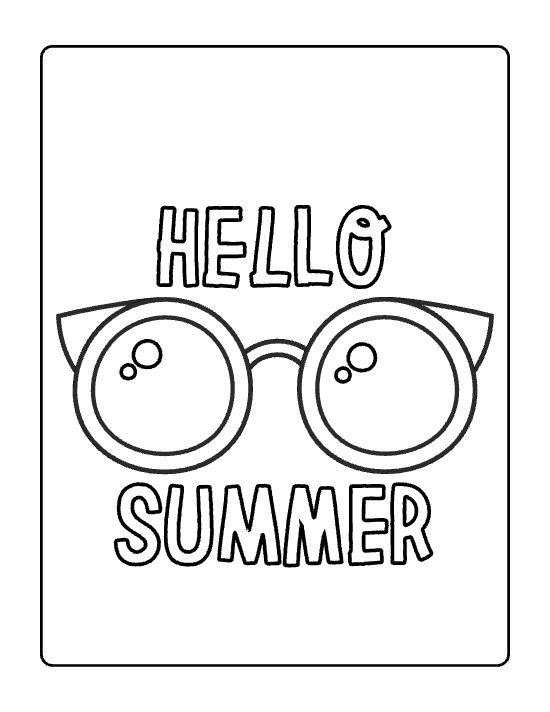 Pair of big round sunglasses between hello and summer lettering drawn bold and easy