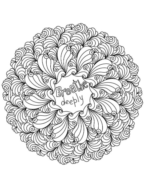 swirling petal mandala with the words breathe deeply in the center