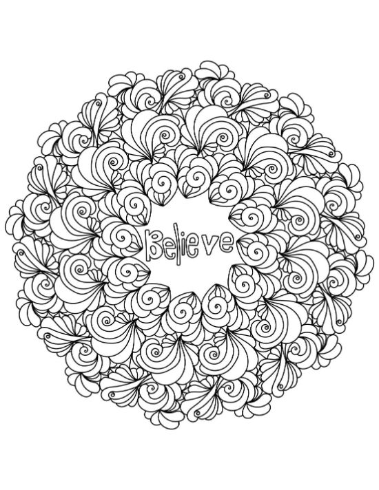 believe word in a beautiful swirly pattern mandala